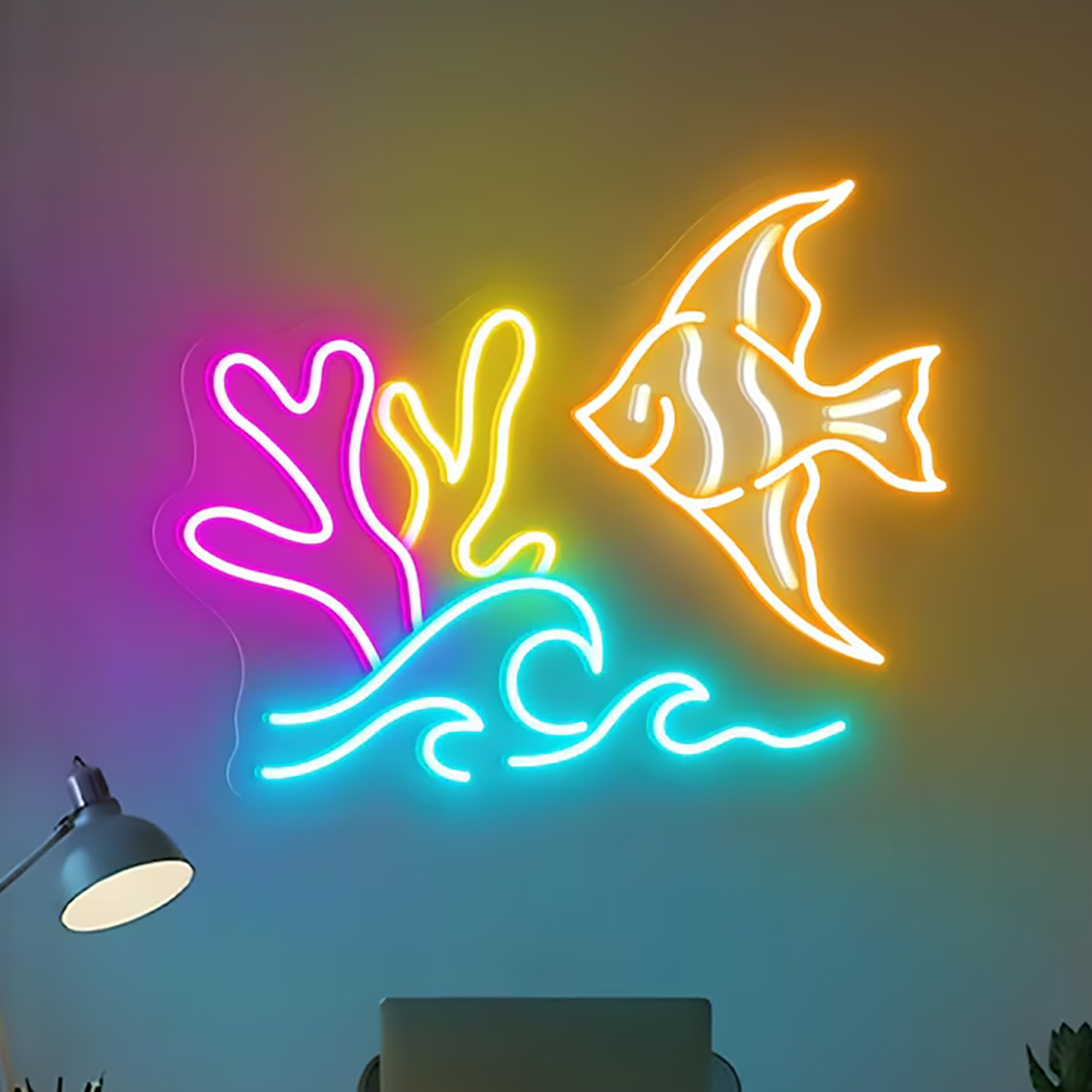 Aquarium Fish Restaurant - Insegna al Neon a Forma di
